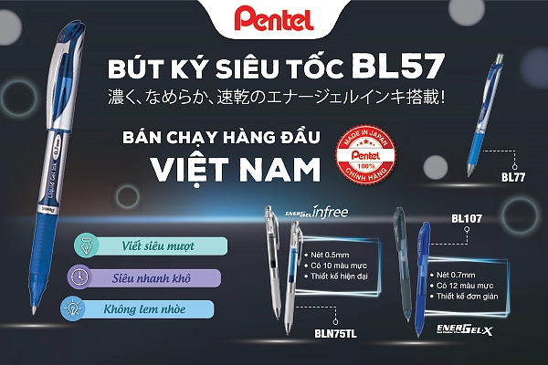 Bút Gel Bấm Pentel EnerGel – Giải Pháp Ghi Chép Nhanh Khô, Chuyên Nghiệp Cho Văn Phòng